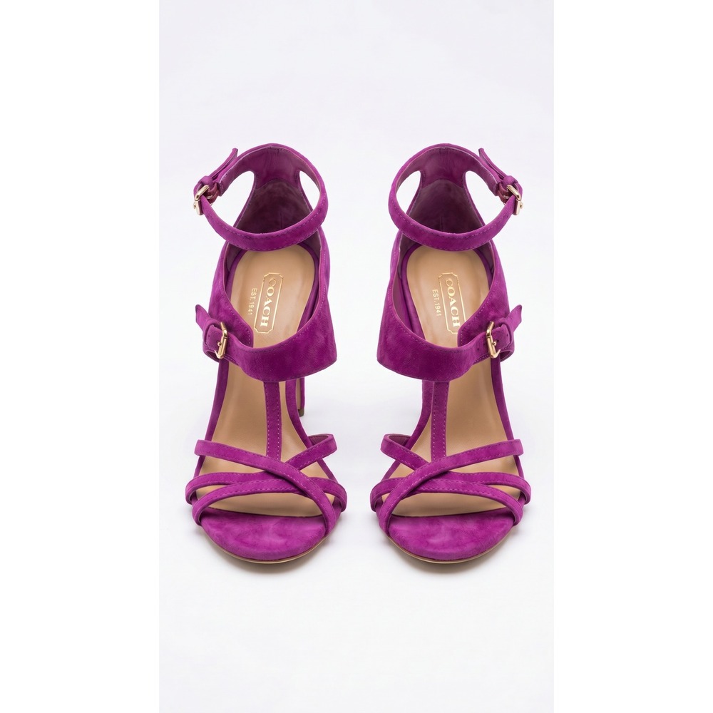 Coach Magenta Suede Strappy Stiletto Sandals Double Ankle Strap Heels Size 6B